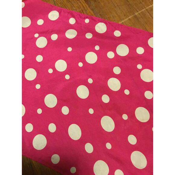 Vintage BILL BLASS Barbie Pink/Black/White Polka Dot Design Silk Scarf 10”x53“ - Picture 6 of 6